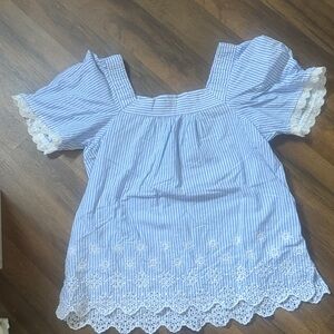 Blue and White Striped Cotton Top